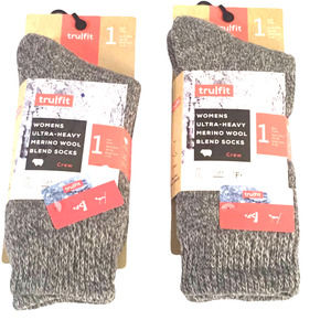 Trufit Women's Merino Wool Blend Socks Light Gray 2Pr NWT